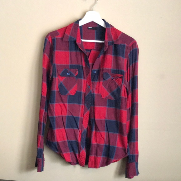BDG Urban Outfitters Red Blue Cozy Flannel Button Down Shirt Top Small - Picture 2 of 6